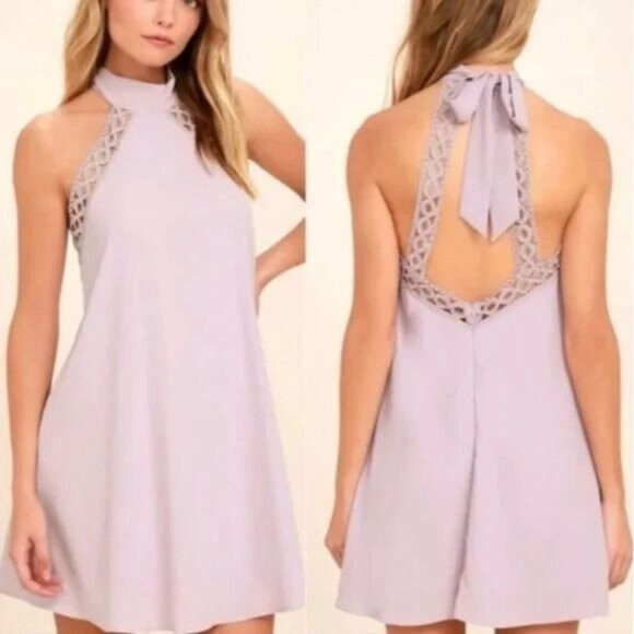 Lulus Womens Any Sway Shape or Form Mini Dress Size Medium Purple Lace Halter - Picture 1 of 10